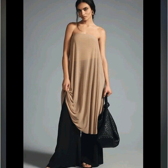 NWT Anthropologie DOLAN SHEER MESH TUBE TOP XS Taupe Neutral Lagenlook Nude - Picture 1 of 8